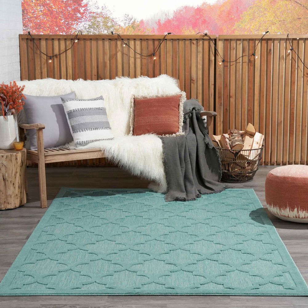 Nourison Easy Care 6&#39; x 9&#39; Aqua and Teal Indoor/Outdoor Area Rug, , large