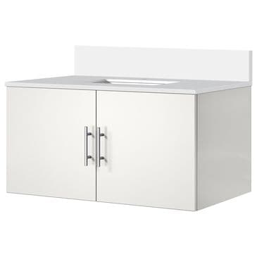 Lexora Home Geneva 36" Single Bathroom Vanity in Glossy White with 2 cm White Cultured Marble Top and Rectangular Sink, , large