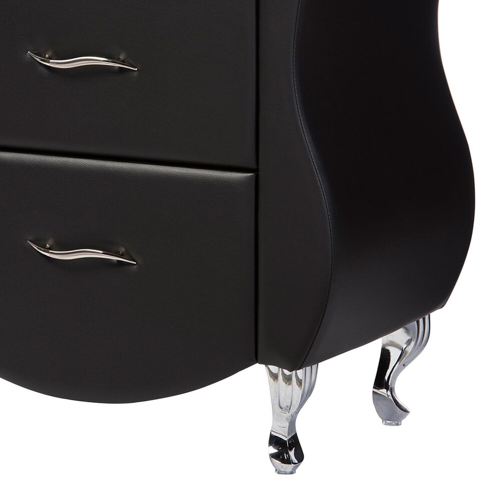 Baxton Studio Erin 2-Drawer Nightstand with Black Faux Leather Upholstery in Chrome, , large