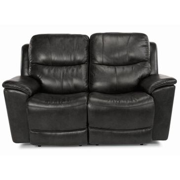 Flexsteel Cade Leather Power Reclining Loveseat with Power Headrest in Raven, , large