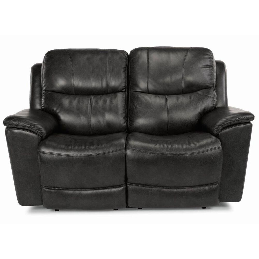 Flexsteel Cade Leather Power Reclining Loveseat with Power Headrest in Raven, , large