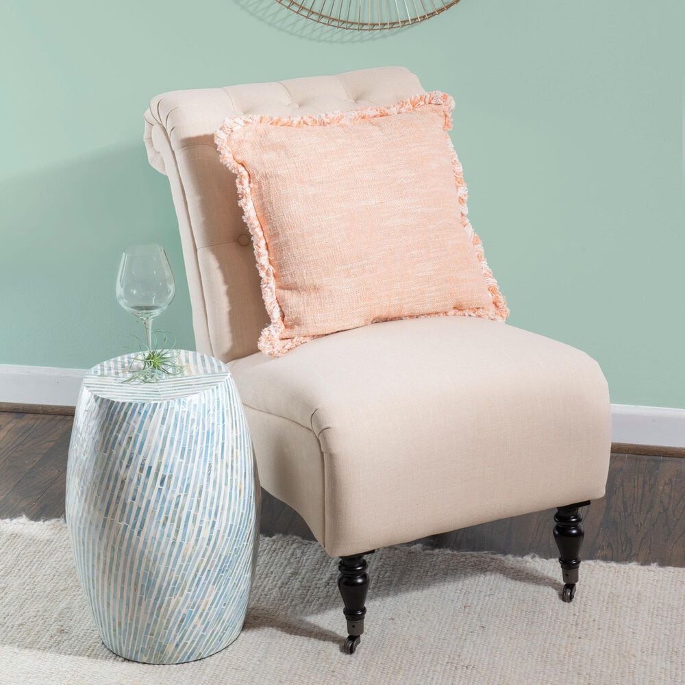 Linon Home Decor Prianna Drum End Table with Mosaic Capiz in Light Blue and White, , large