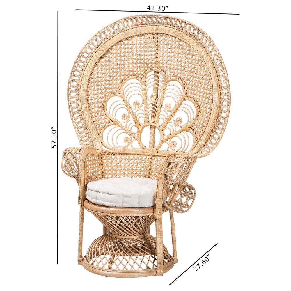 Baxton Studio Ediva Patio Accent Chair with Natural Brown Rattan in White, , large