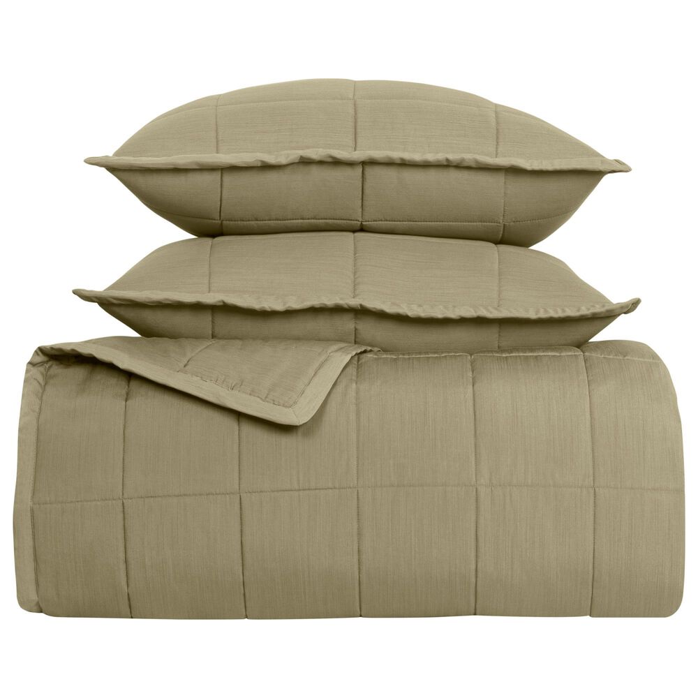 Ann Gish Slub Tencel 3-Piece King Quilted Coverlet Set in Olive, , large