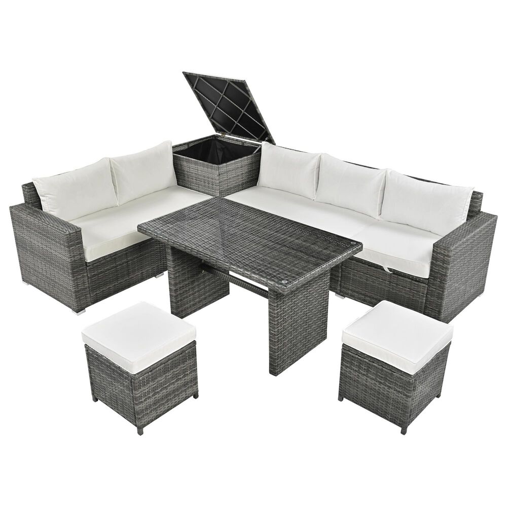 HOMLUX 6-Piece Outdoor Conversation Set with Storage Box in Beige, , large