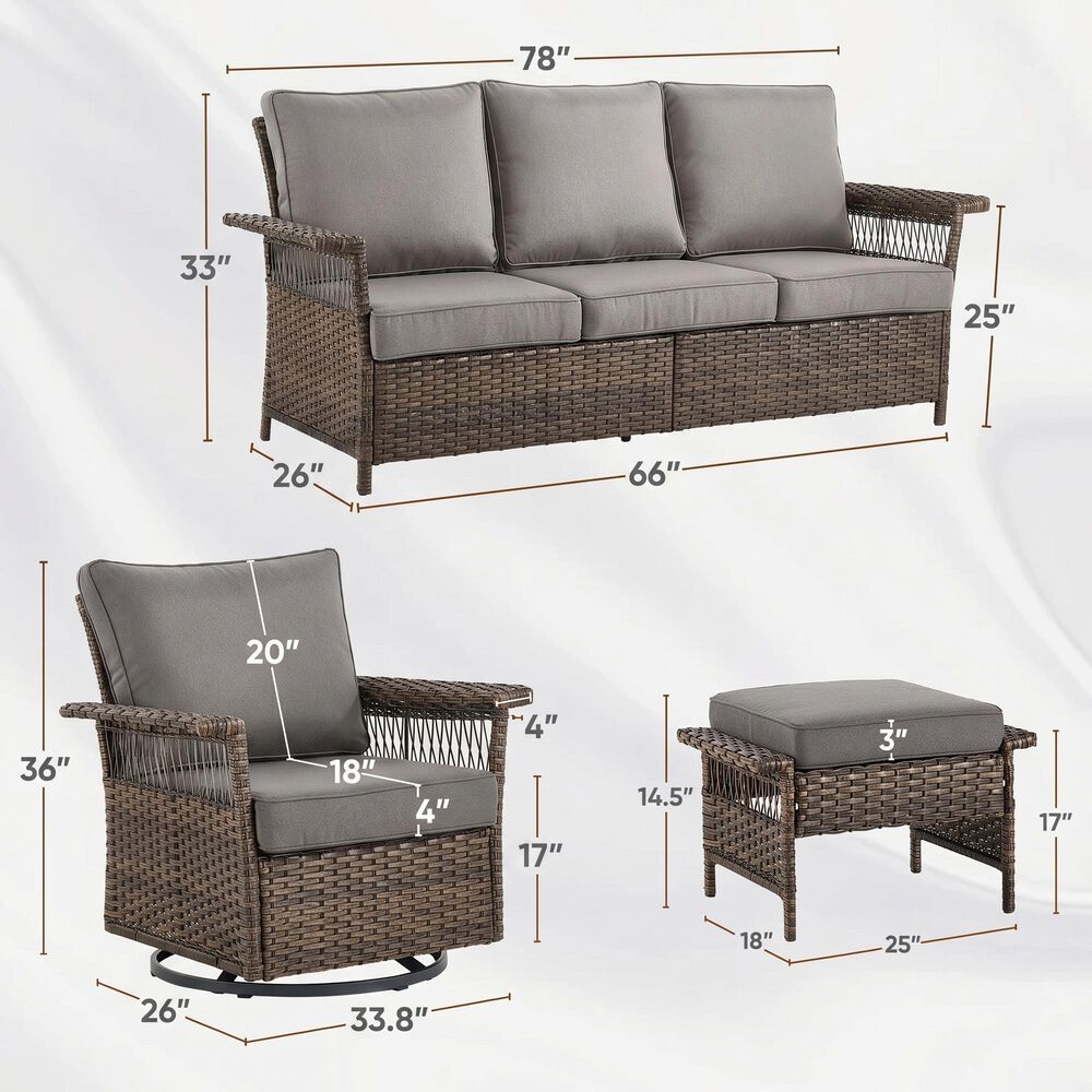 Sunwell Garden 5-Piece Patio Conversation Set with Swivel Chairs in Gray, , large
