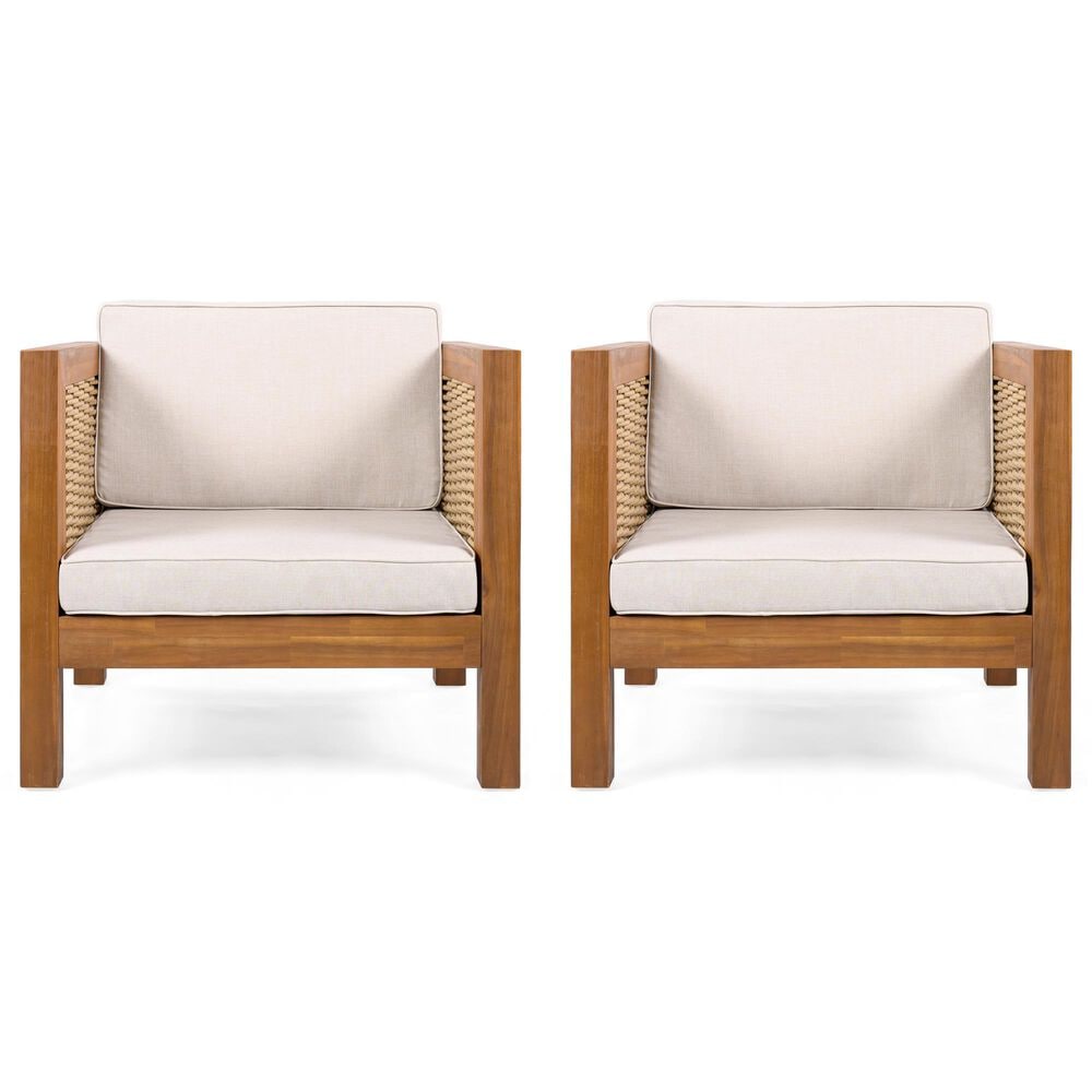 Hearth and Haven Outdoor Club Chair with Teak Frame in Beige (Set of 2), , large