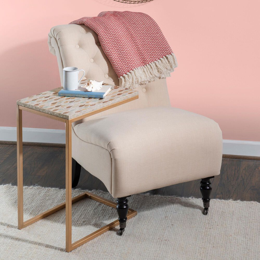 Linon Home Decor Priscille Accent C Table in Gold and Off-White, , large