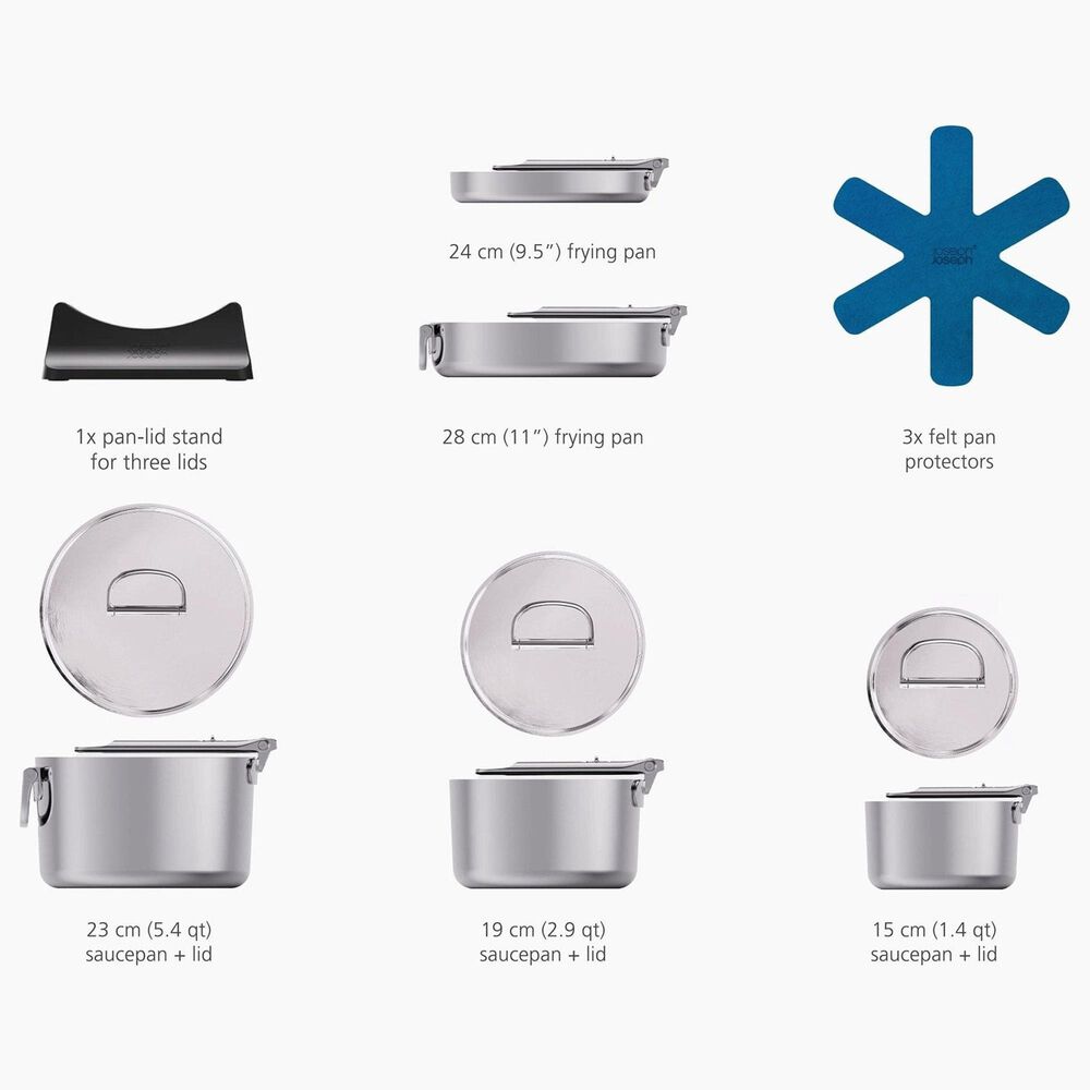Joseph Joseph Space Steel 5-Piece Cookware Set with Folding Handle in Stainless Steel, , large