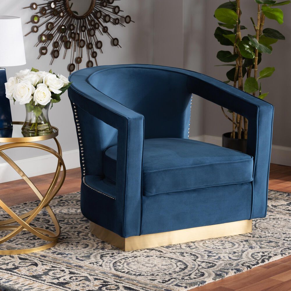 Baxton Studio Neville Arm Chair in Navy Blue, , large