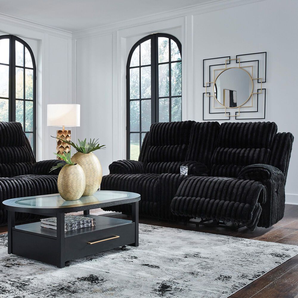 Ashley Rhines Falls Power Reclining Loveseat in Onyx, , large
