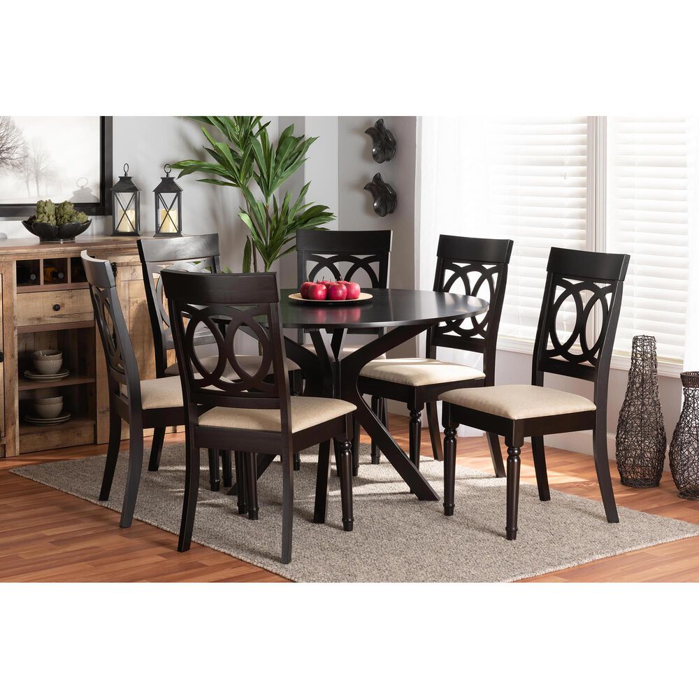 Baxton Studio Jessie 7-Piece Dining Set in Sand/Dark Brown, , large