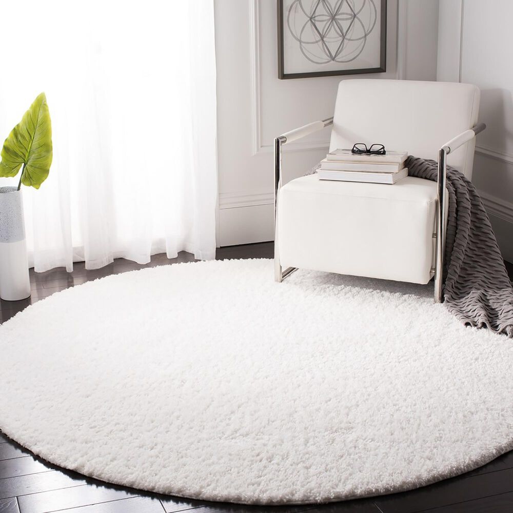 Safavieh August Shag AUG900A 4&#39; Round White Area Rug, , large