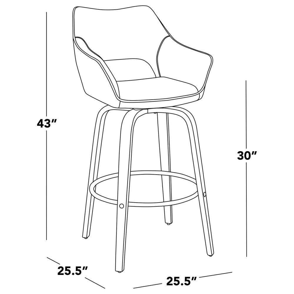 LumiSource Mustang 26" Swivel Counter Stool with Green Fabric Upholstery in Glazed Walnut and Black (Set of 2), , large
