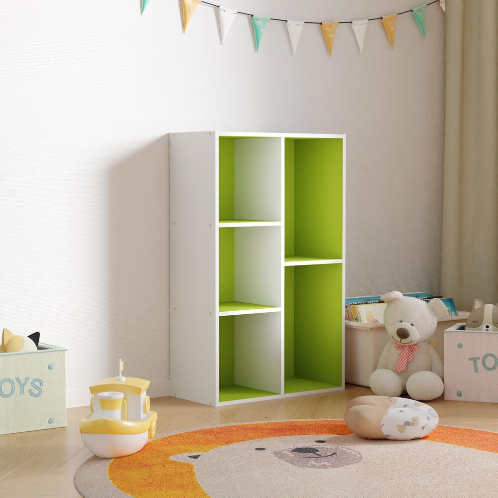 HOMLUX 5-Cube Reversible Storage Bookshelf in White and Green, , large