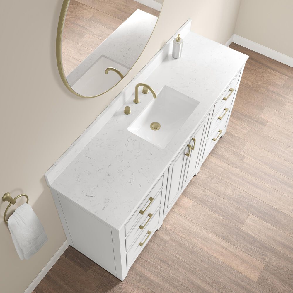37B Lucerne 60" Single Bathroom Vanity in Bright White with Marble Top and Backsplash, , large