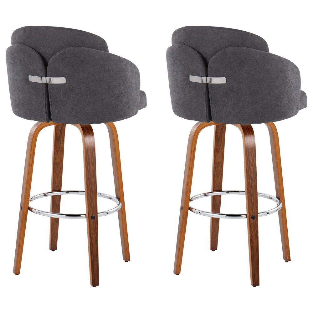 LumiSource Dahlia Swivel Bar Stool with Grey Upholstery in Walnut and Chrome (Set of 2), , large
