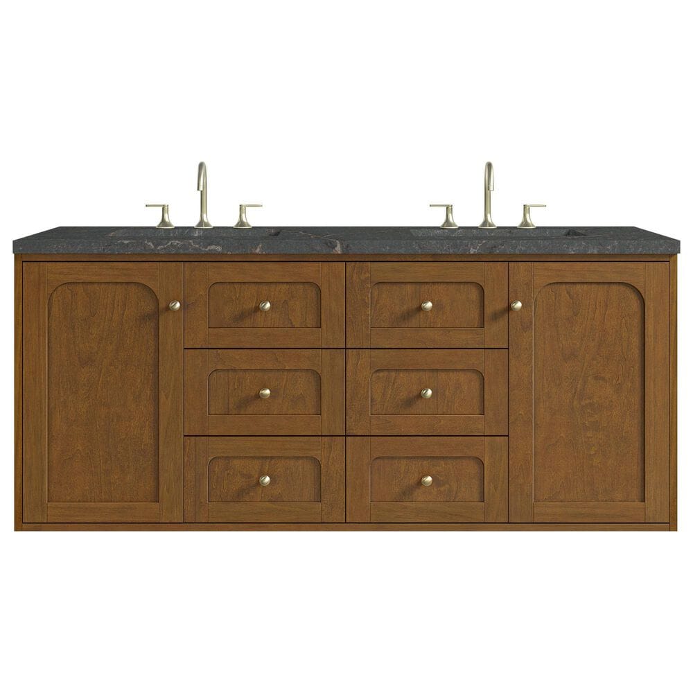 James Martin Laurent 60" Double Bathroom Vanity in Honey Oak with 3 cm Parisien Bleu Silestone Top, Rectangular Sinks and FreePower Wireless Charger, , large