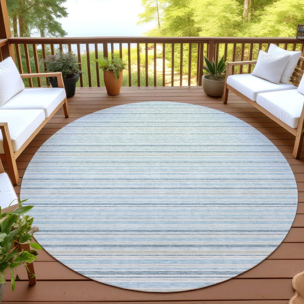 Dalyn Rug Company Soft Essentials Striped Sky 8' Round Indoor/Outdoor Area Rug, , large