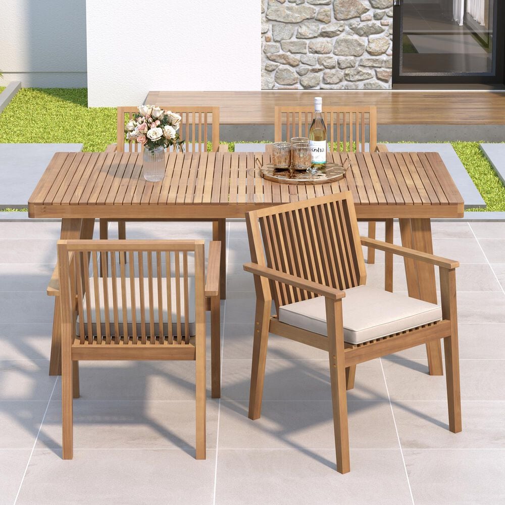 Hearth and Haven 5-Piece Outdoor Dining Set with Beige Cushions in Brown, , large