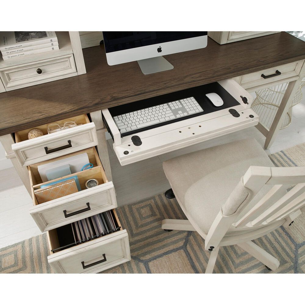 Riva Ridge Caraway Single Pedestal Desk in Aged Ivory and Brown, , large