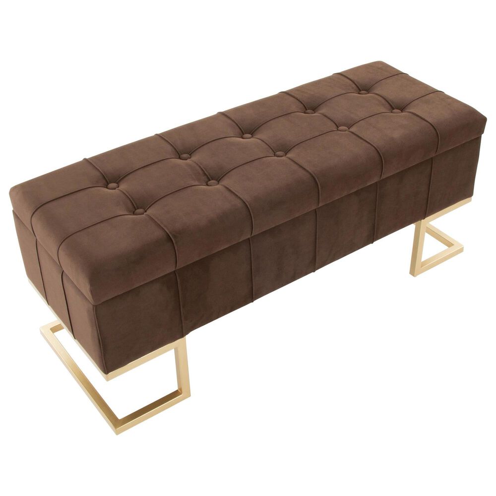 LumiSource Midas Storage Bench with Brown Velvet Cushion in Gold, , large
