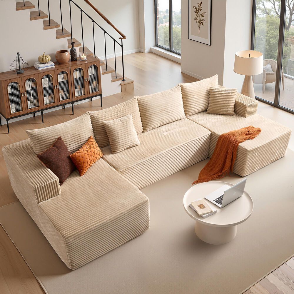 HOMLUX 134.6" Sectional Sofa with High Density Foam in Beige, , large