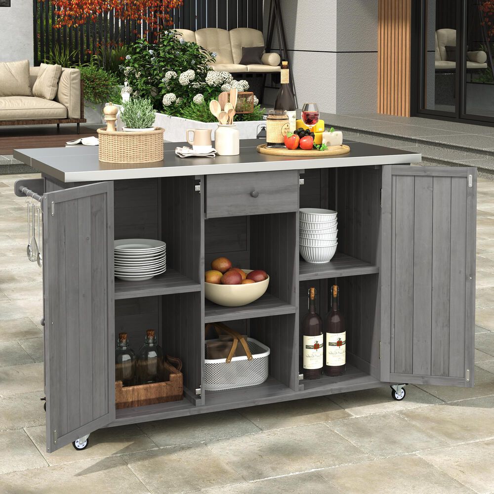 Hearth and Haven Outdoor Kitchen Island with Stainless Steel Top in Grey, , large