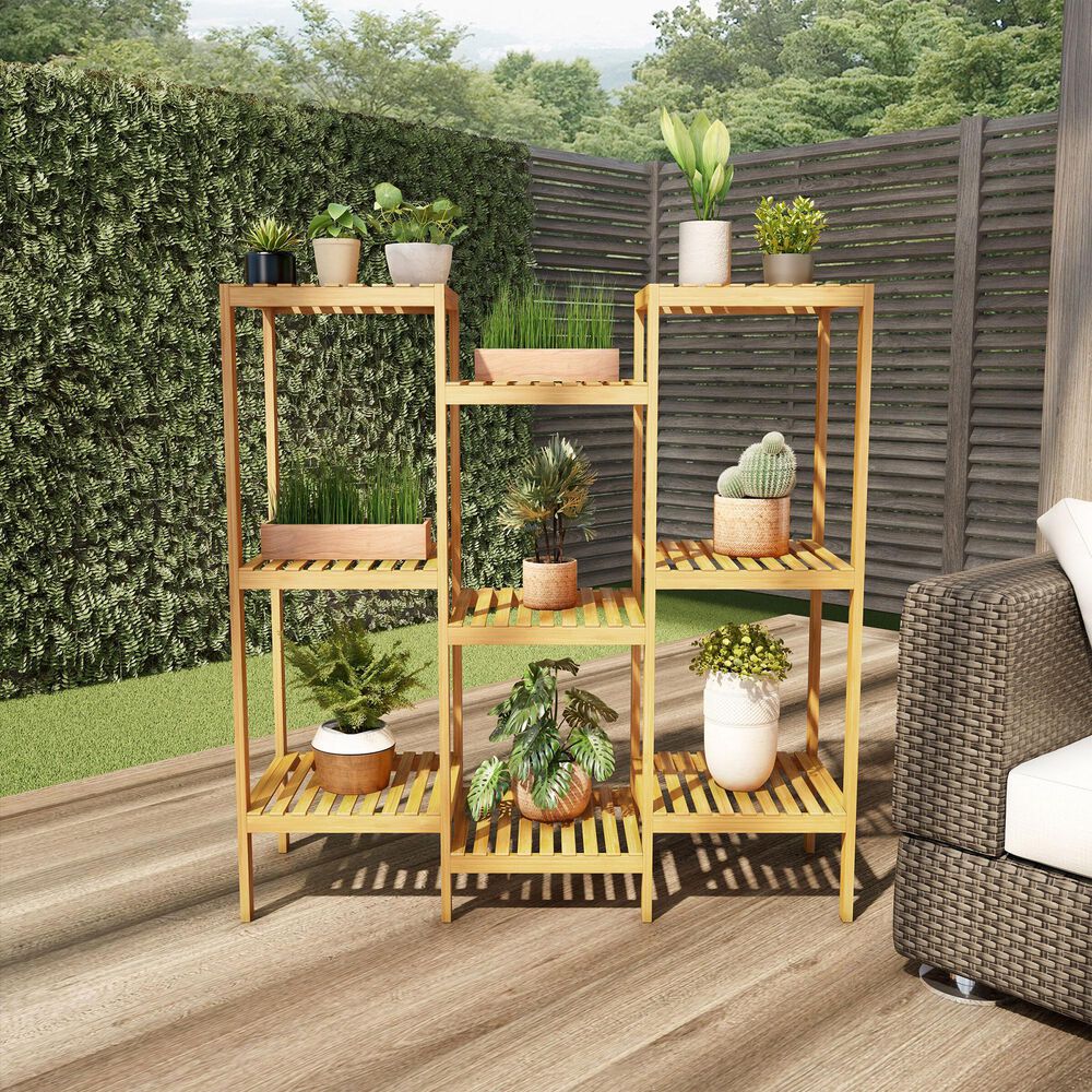 Timberlake Pure Garden 9-Shelf Plant Stand in Natural Wood, , large