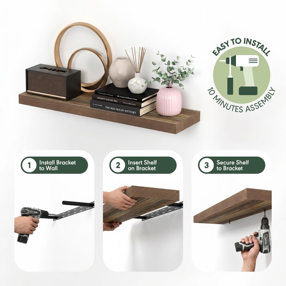 HOMLUX 35" Wall Mounted Floating Shelf with Invisible Brackets in Retro Brown (Set of 2), , large