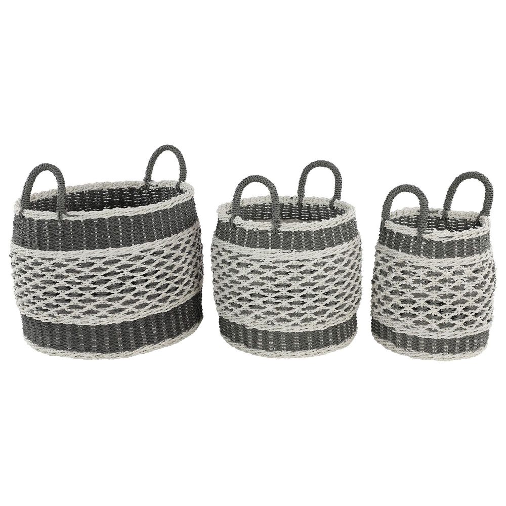 Maple and Jade Bohemian Plastic Storage Basket in Grey and White (Set of 3), , large
