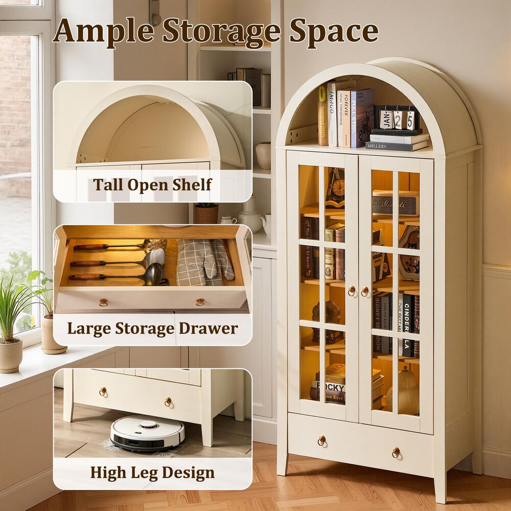 HOMLUX 71" Arched Curved Storage Cabinet in White, , large
