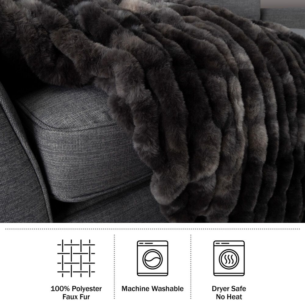 Timberlake 60" x 80" Ruched Faux Fur Throw Blanket in Black, , large