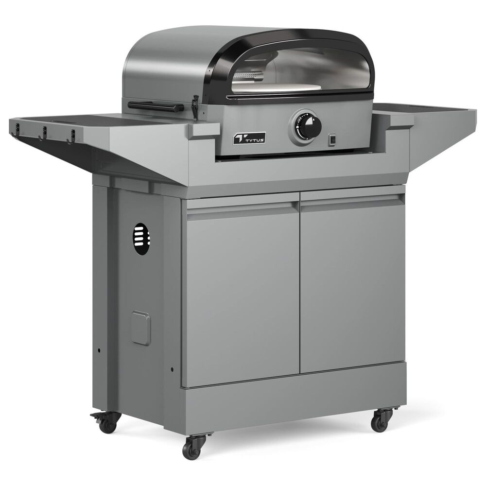 Tytus Emberwood Grill and Prep Cart with Gas Tabletop Pizza Oven in Gunmetal Gray, , large