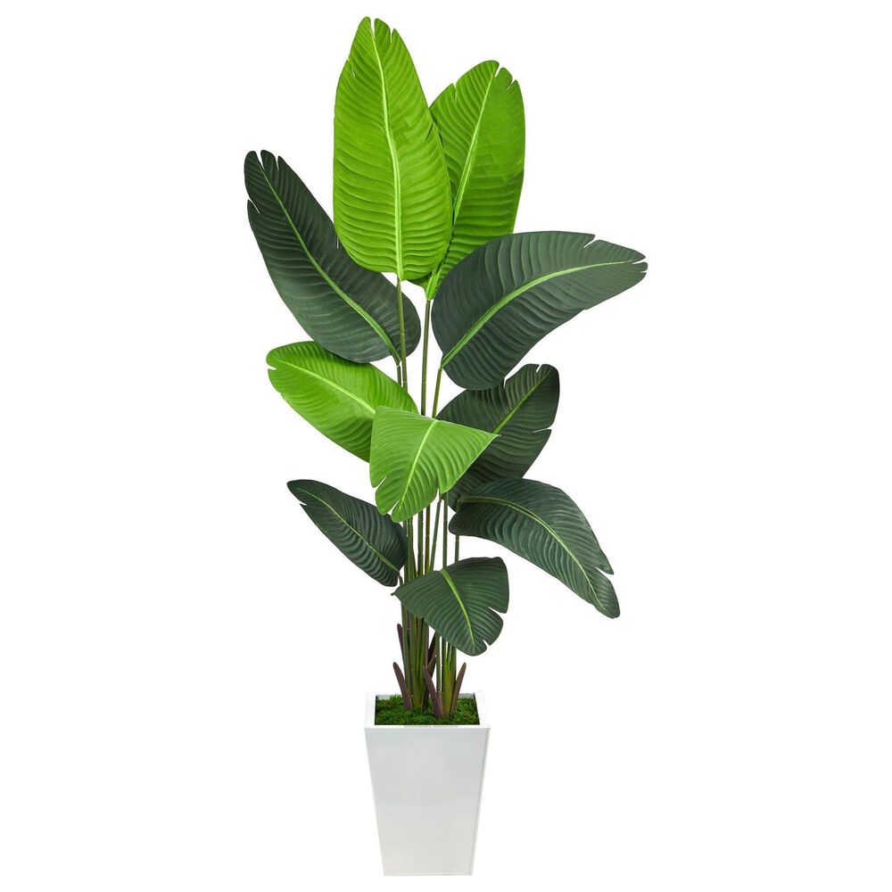 Nearly Natural Inc 5.5" Travelers Palm Artificial Tree in White Planter, , large