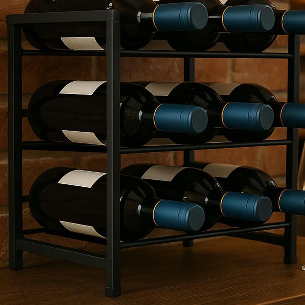 HOMLUX 3-Tier 12-Bottle Metal Countertop Wine Rack in Black, , large