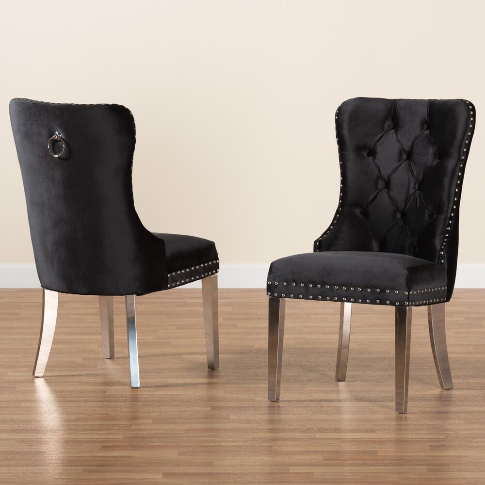 Baxton Studio Honora Side Chair with Black Velvet in Silver (Set of 2), , large