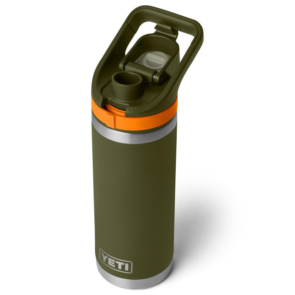 YETI Rambler 18 Oz Water Bottle with Color-Blocked Flip Chug Cap in Olive and King Crab Orange, , large