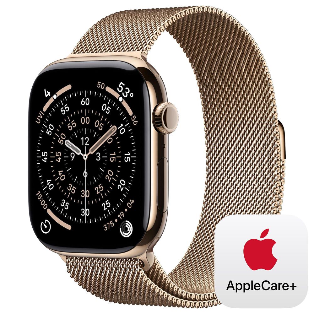 Apple Watch Series 11 (GPS+Cellular) 46mm Titanium Case with Milanese Loop - M/L in Gold and 2-Year AppleCare+, , large