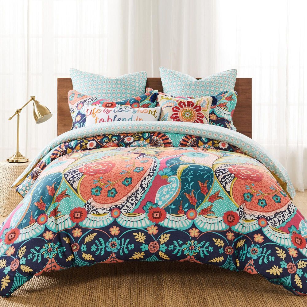 Levtex Jules 2-Piece Twin Duvet Cover Set in Teal, Orange, Yellow, Green, Blue, Red and Navy, , large