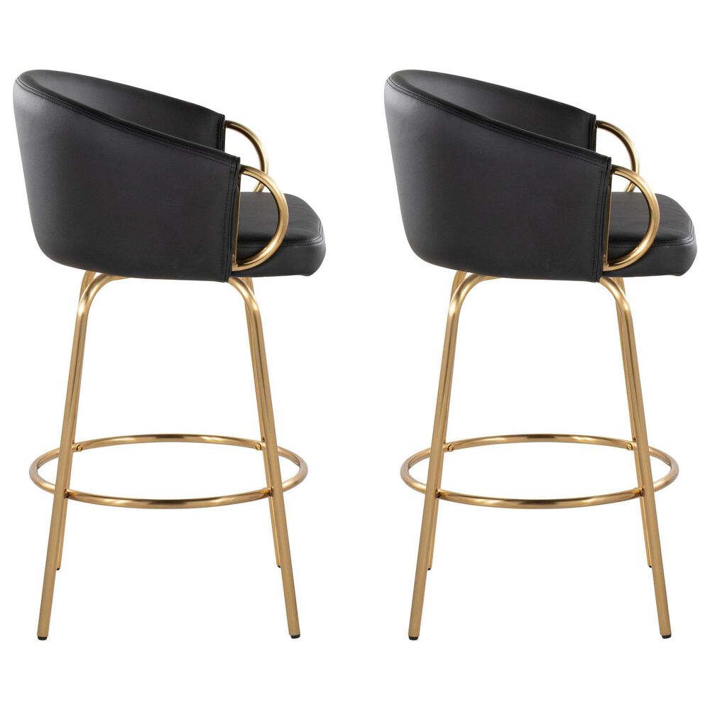 LumiSource Claire Swivel Counter Stool with Black Faux Leather Upholstery in Gold (Set of 2), , large