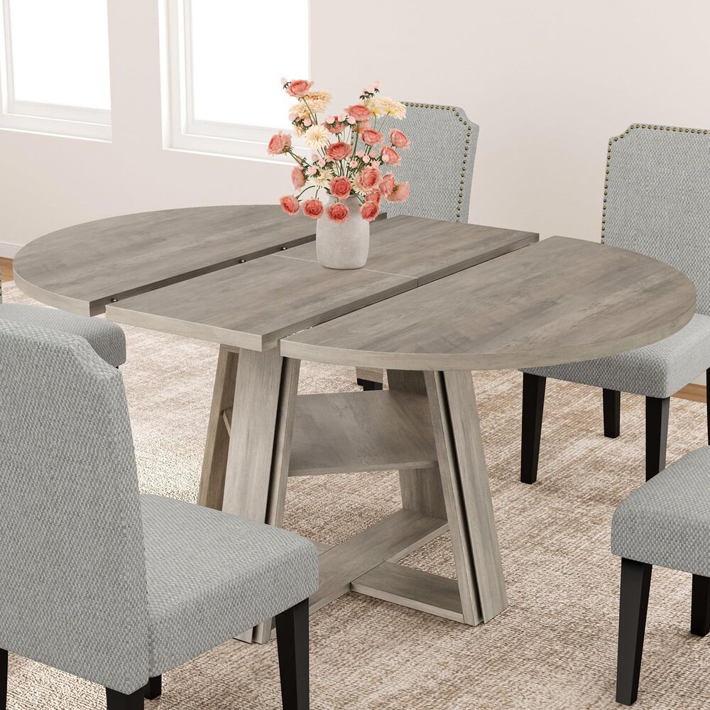 GARVEE 59" Oval Dining Table with Leaf in Light Ivory Gray - Table Only, , large