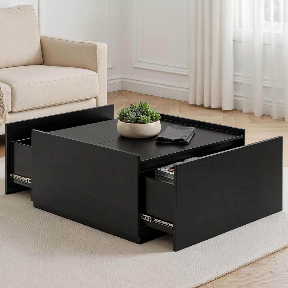 Furniture of America Elovier Coffee Table with Storage Drawers in Black, , large