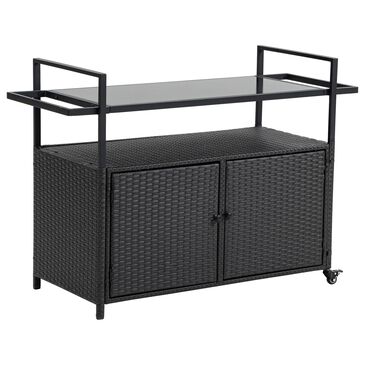 Hearth and Haven Patio Bar Cart with Glass Top and Storage Cabinet in Black, , large