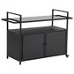 Hearth and Haven Patio Bar Cart with Glass Top and Storage Cabinet in Black, , large