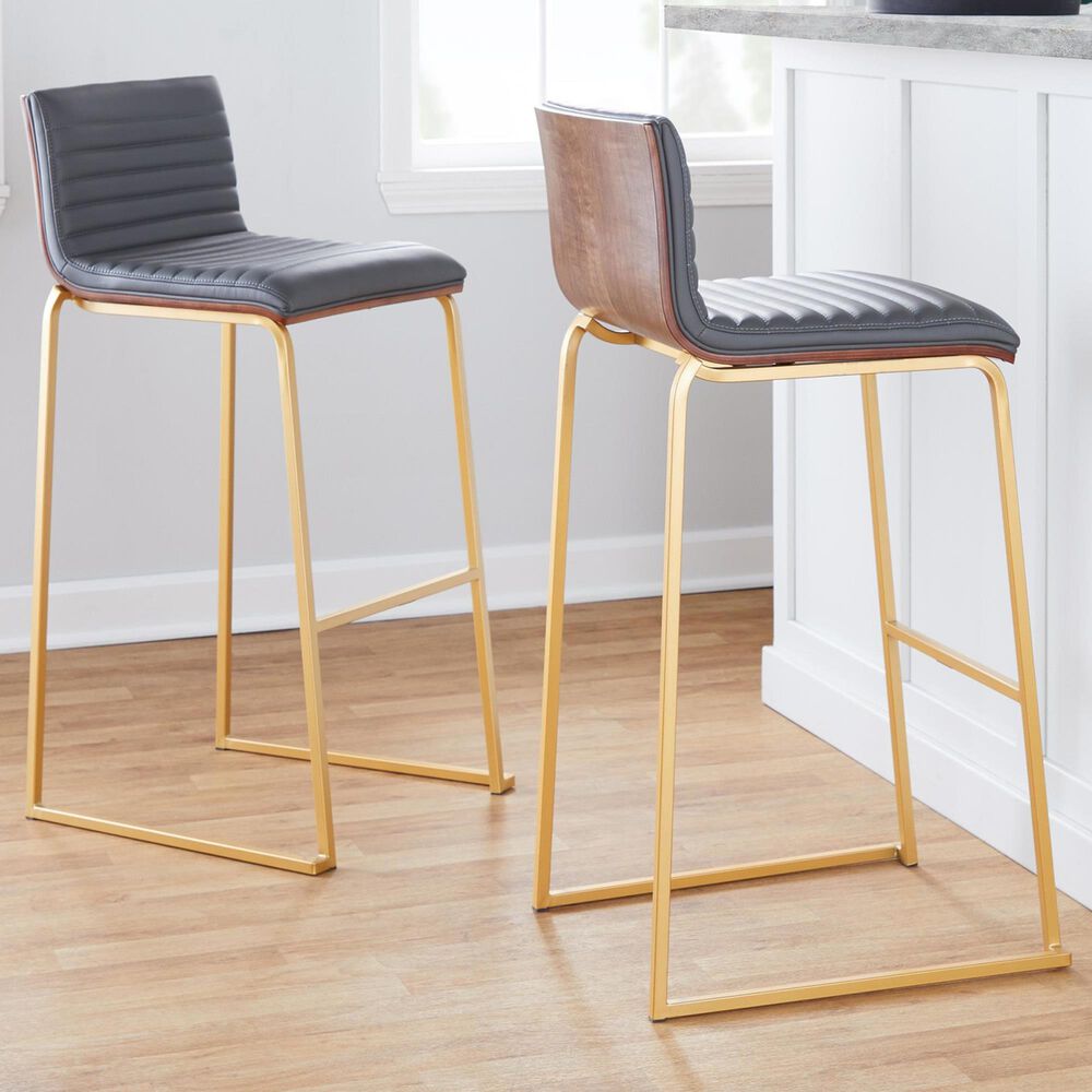 LumiSource Mason Mara Barstool with Grey Cushion in Gold and Walnut (Set of 2), , large
