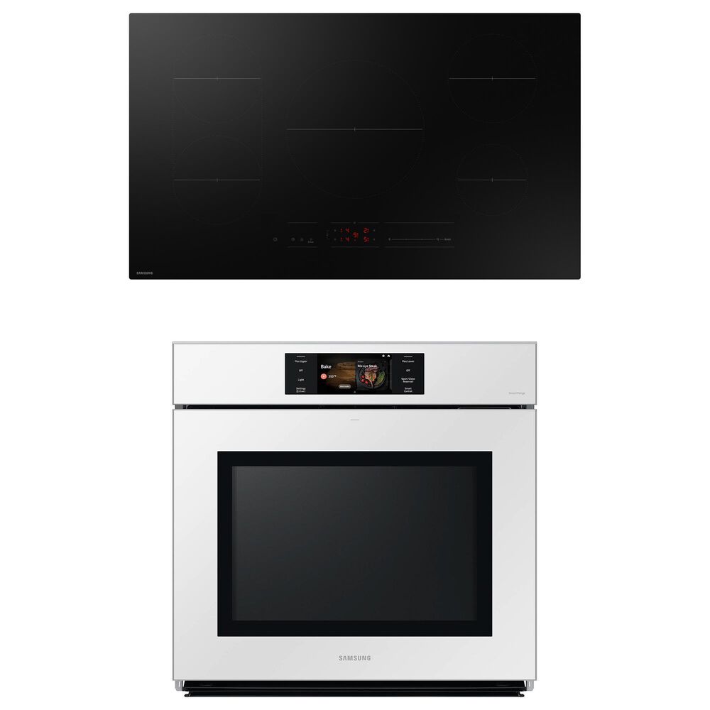 Samsung Bespoke 2-Piece Kitchen Package with White Bespoke 30" Single Wall Oven and Black 36" Induction Cooktop, , large