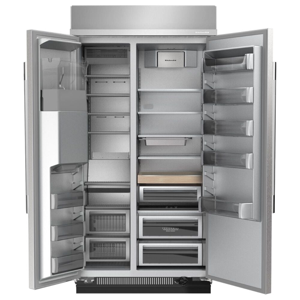 KitchenAid 25.1 Cu. Ft. Built-In Side-by-Side Refrigerator with Exterior Water and Ice Dispenser in PrintShield Stainless Steel, , large