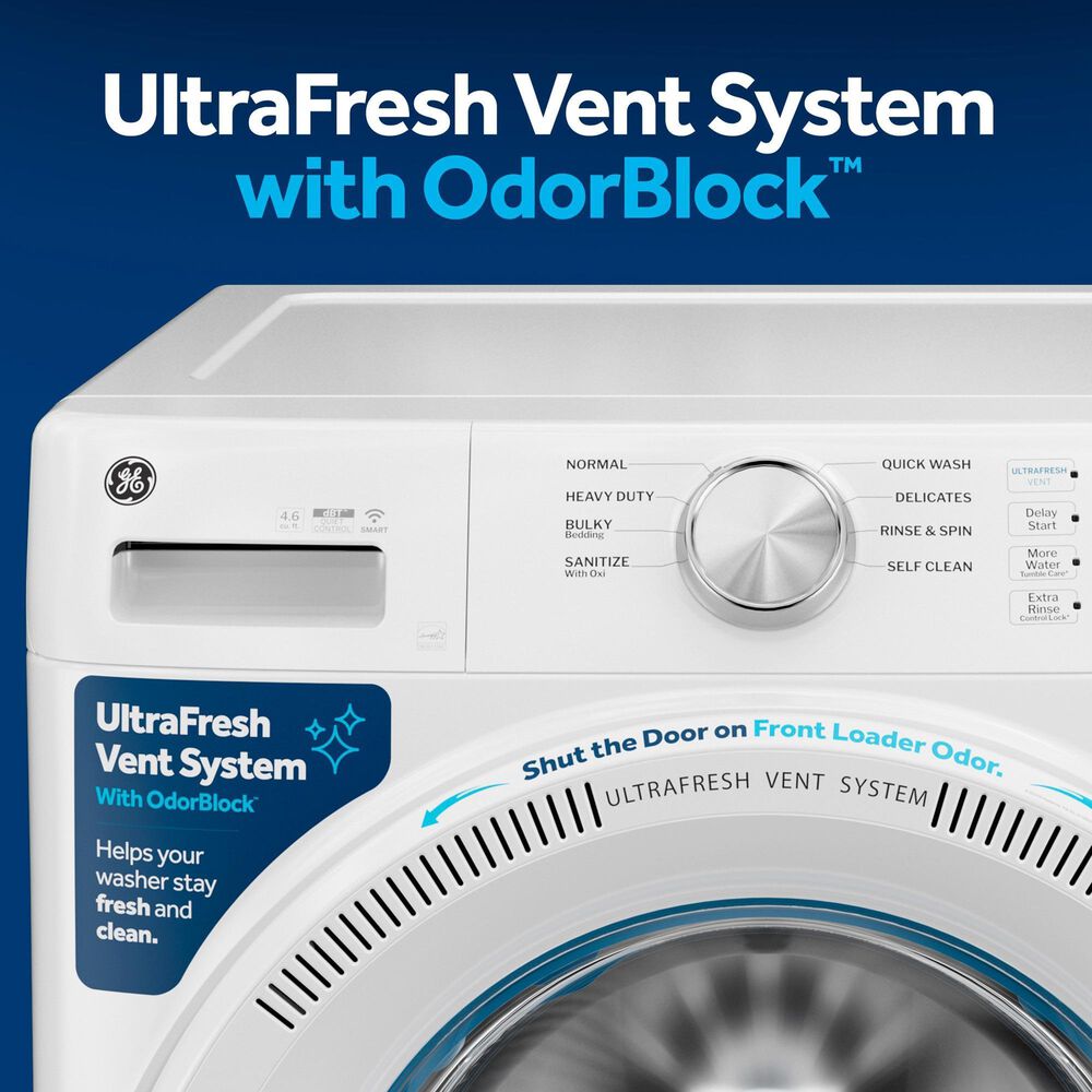 GE Appliances 4.6 Cu. Ft. Smart Front Load Washer with UltraFresh Vent System in White, , large