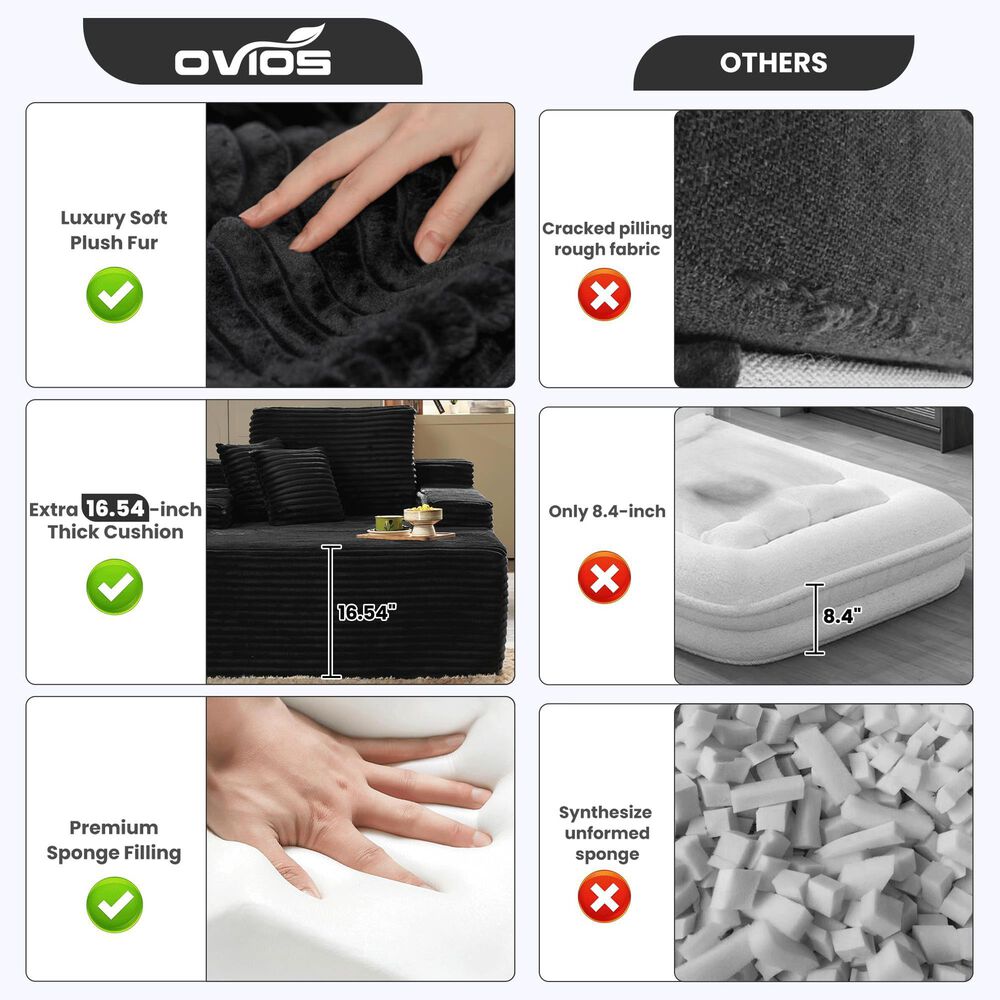 HOMLUX Cloud Faux Fur Chaise Lounge with Plush Pillows in Black, , large